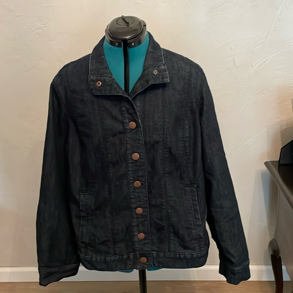 Coldwater Creek women’s denim jacket, indigo blue, sz. 16.